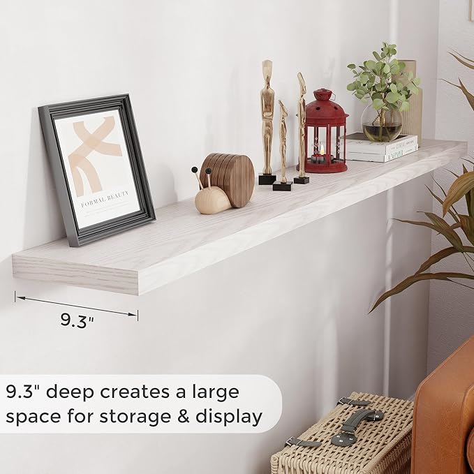 72 Inch Floating Shelves, 72 x 9 Rustic Wooden Fireplace Mantel, 9 Inch Floating Shelf for Wall, Farmhouse Wall Shelves for Home Storage & Display, Brich Color, Set of 1-Ruum Studio Home