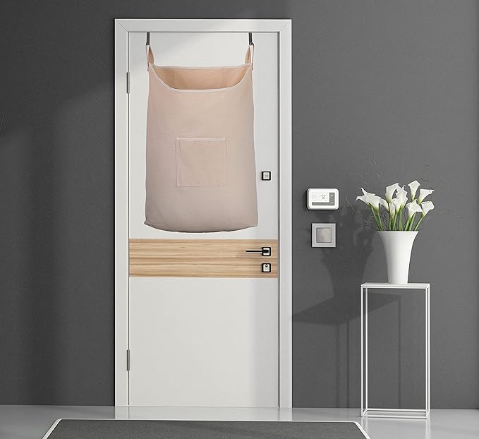 Laundry Collector, Laundry Hamper, Door Hanging Laundry bag with hooks (Beige, 65Liters)-Ruum Studio Home