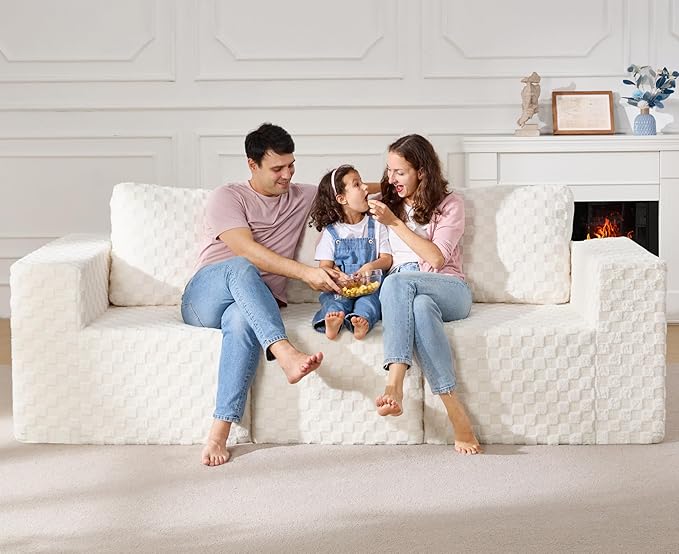 Modular Sectional Sofa 3-Seater Modular Couch with Deep Seat Memory Foam Cloud Chair with Pillows Oversized Sectional Sofa for Living Room Bedroom (Plush White, 3-Seater)-Ruum Studio Home