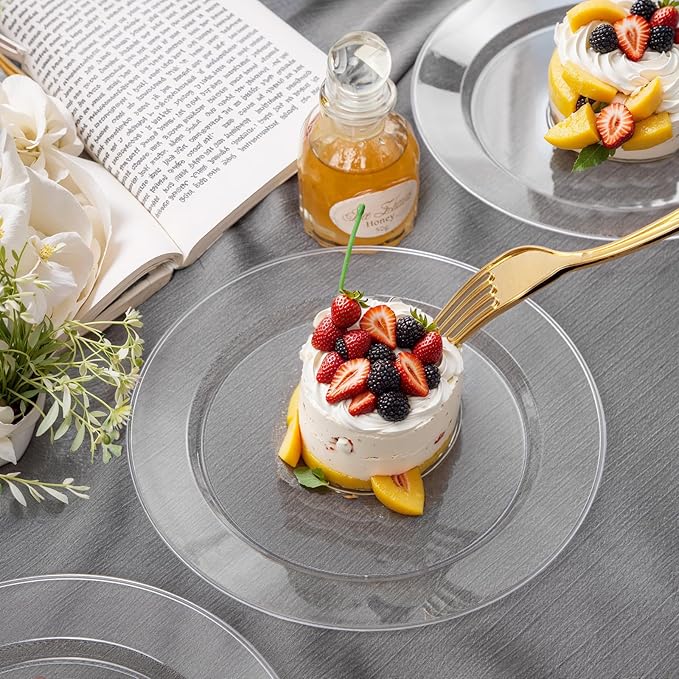 FLOWERCAT 60PCS Clear Plastic Plates - Disposable Clear Plates Heavy Duty for Party/Wedding/New Year - Include 30PCS 10.25inch Dinner Plates and 30PCS 7.5inch Dessert/Salad Plates-Ruum Studio Home