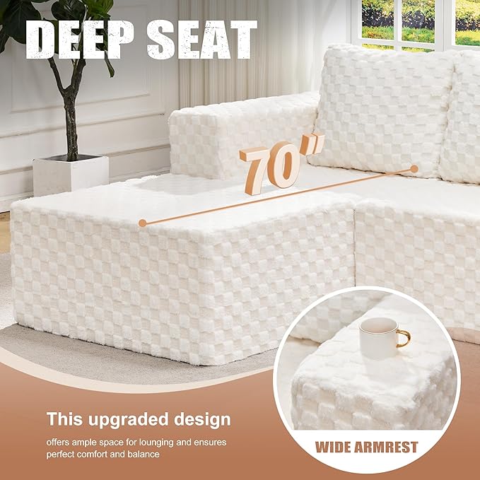 Hobestluk Modular Sectional Sofa Memory Foam Couch Oversized Sectional Sofa 3-Seater with Chaise Cloud Couch with Removable Cover L Shape Sofa for Living Room (Plush White, 3-Seater with Chaise)-Ruum Studio Home