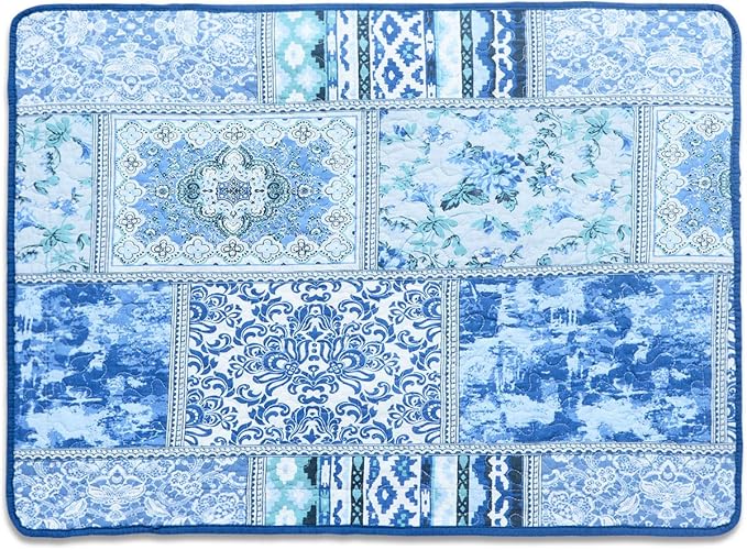NEWLAKE Quilted Cotton Bed Pillowcases, Blue Classic Bohemian Pattern, 2 Pieces, 20x27 Inch-Ruum Studio Home