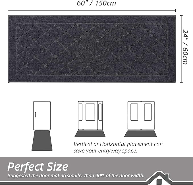 BEQHAUSE Dirt Trapper Door Mat 24" x 60", Doormat Non-Slip Entryway Rugs Washable, Dog Door Mat Stain Resistant and Absorbent Welcome Floor Mat for Front Back Door, Muddy Wet Shoes & Paws, Dark Grey-Ruum Studio Home