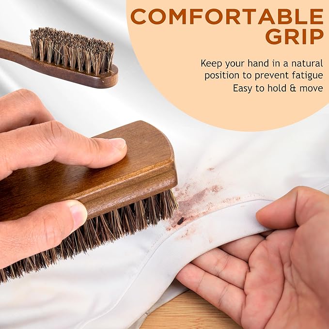 Horsehair Laundry Stain Brushes Set 2pcs by TAKAVU, Natural Soft Bristle for Scrubbing Out Tough Stains on Delicate Fabrics Knits Cotton Leather Washable Fabrics-Ruum Studio Home