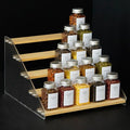 nianfeng Tiered Spice Rack, 5-Tier Spice Pantry Kitchen Cabinet Organizer, 12-Inch, Natural Wood Acrylic Stair Riser Stand, Countertop Seasoning Shelf-Ruum Studio Home