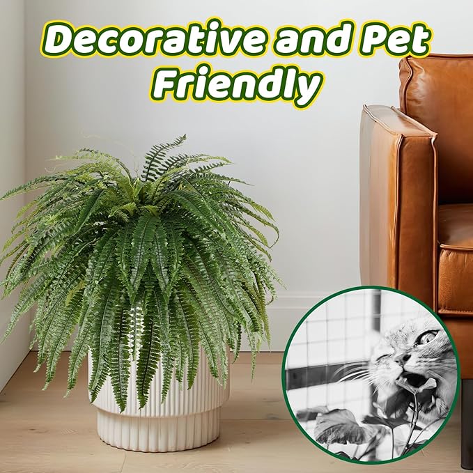 Single Silky 50" Artificial Fern Plant, Large Fake Fern with 100Fronds, Realistic Faux Boston Fern Bush for Outdoors & Indoor, Silk Greenery for Planter, Garden, Office, Home Décor-Ruum Studio Home