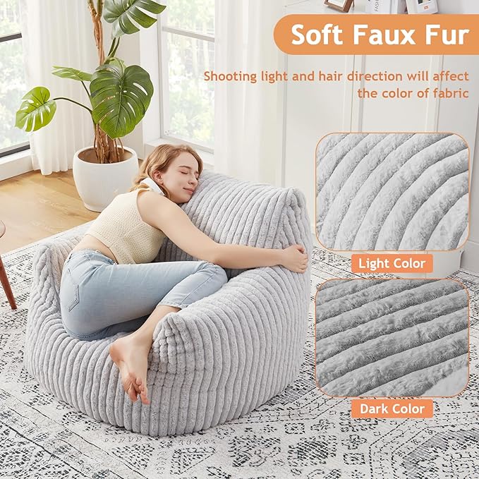 Giant Bean Bag Chairs for Adults with Filling Plush Fluffy Bean Bag Chairs for Teens with Armrests Comfy BeanBag Lazy Couch Sofa Chair for Bedroom Living Room Reading-Ruum Studio Home