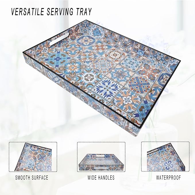 Spsyrine Serving Tray with Handles, Plastic Decorative Tray for Coffee Table, Living Room, Home Decor,Boho-Ruum Studio Home