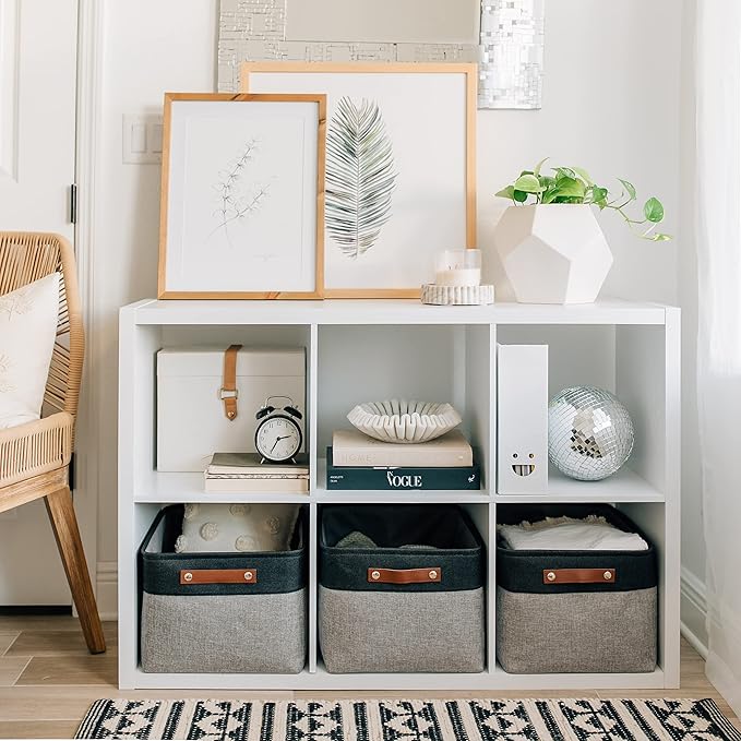 OrganiHaus Extra Large Fabric Storage Bins for Shelves 16x13in, Closet Storage Baskets for Shelf Organizing, Canvas Rectangle Bins for Organization, Linnen Baskets for Organizing - Gray/Black-Ruum Studio Home