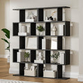 Black 5-Tier Geometric Bookcase, S-Shaped Modern Bookshelf Set of 2, 62.6" Tall Room Divider Book Shelf, Decorative Display Shelf-Ruum Studio Home