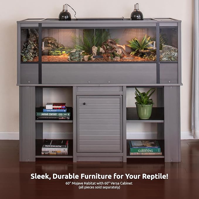 New Age Pet ECOFLEX 60-Inch Mojave Reptile Lounge in Grey- Durable, Moisture-Resistant Wood Plastic Composite Habitat with Vented Side Panels, Removable Sliding Glass Doors & Lock-Ruum Studio Home