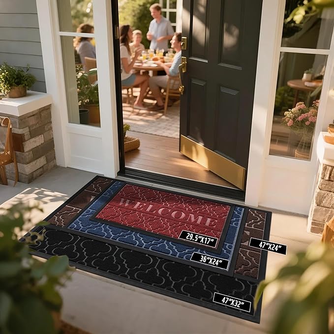 Yimobra Welcome Matt Outdoor Indoor 29.5x17, All-Weather Waterproof Front Door Mat Outside Entrance, Non-Slip Low Profile Porch Patio Doormat, Dark Grey-Ruum Studio Home