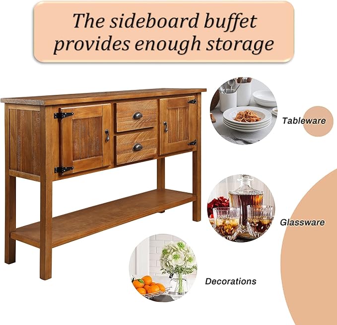 Solid Wood Farmhouse Console Table,Sofa Table with Storage Drawers and Shelves,Entryway Table for Entry Hallway Foyer,Fully Assembled (48" Brown)-Ruum Studio Home