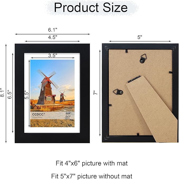 5x7 Picture Frame Set of 4, 5 x 7 Wood Photo Frames with Mat for 4x6, Wooden Frame with Real Glass Cover for Wall and Tabletop Display,Black-Ruum Studio Home
