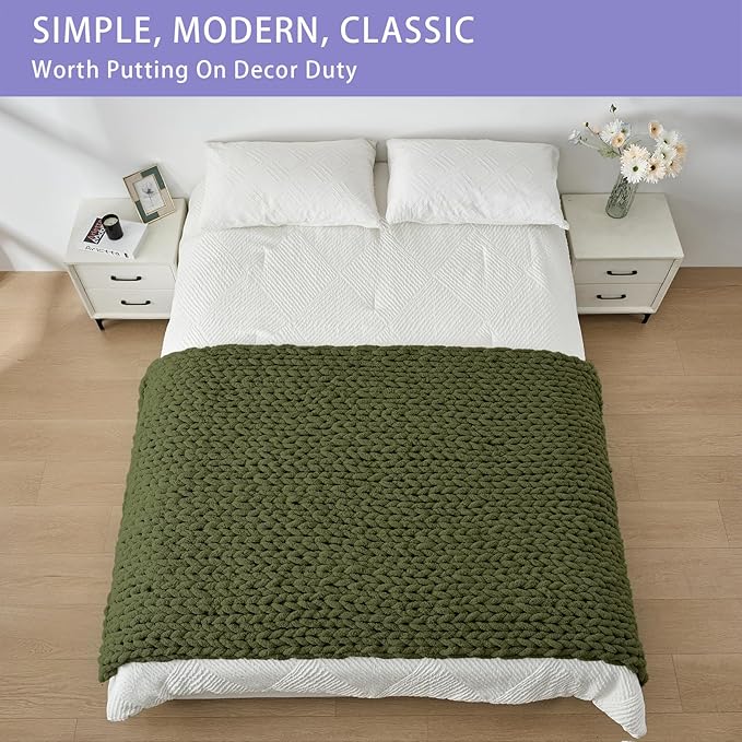 Bigacogo Chunky Knit Throw Blanket for Couch, 40x80 inches, 100% Hand Knitted with Thick Jumbo Chenille Yarn, Cozy Soft Large Rope Knot Cable Crochet Blankets for Sofa Bed Living Room, Yellow Green-Ruum Studio Home