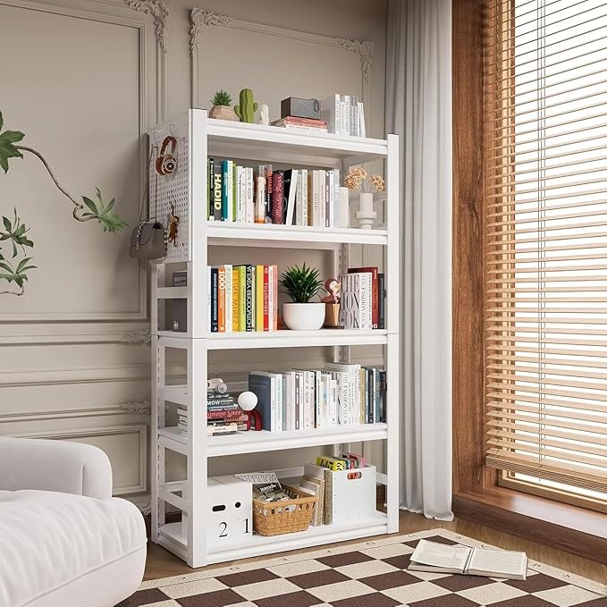 White Garage Shelving, 5 Tier Adjustable Shelving Units, Heavy Duty Metal Shelves, Bookshelf for Garage, Pantry, Basement, Living Room-Ruum Studio Home