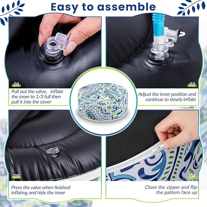 2 Pack Outdoor Inflatable Ottoman Waterproof Inflatable Pouf Foot Rest with Handle D21 x H9 Portable Outdoor Foot Rest for Patio Garden Camping or Home-Ruum Studio Home