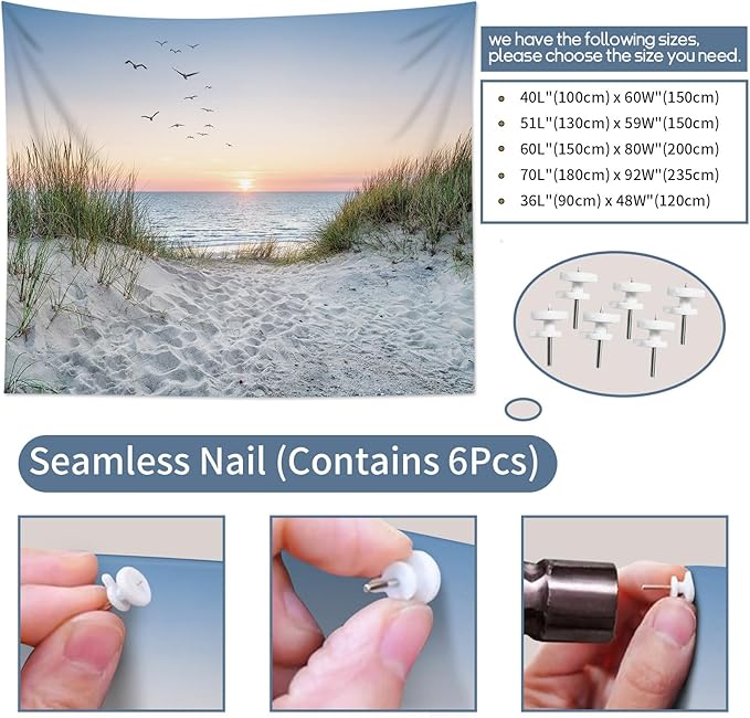 HVEST Ocean Beach Tapestry Wall Hanging, Sunset Seabird and Beach with Grass Wall Hanging Tapestry Natural Landscape Tapestry for Bedroom Living Room Dorm Decoration Wall Decor, 80x60 Inches-Ruum Studio Home