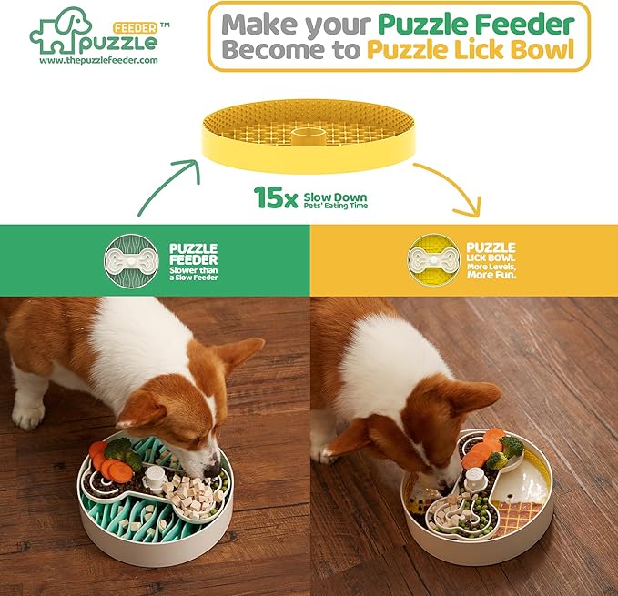 Insert, Transform Your Dog's Bowl to Slow Feeder, 6 Cup 9.8 Inch Yellow-Ruum Studio Home
