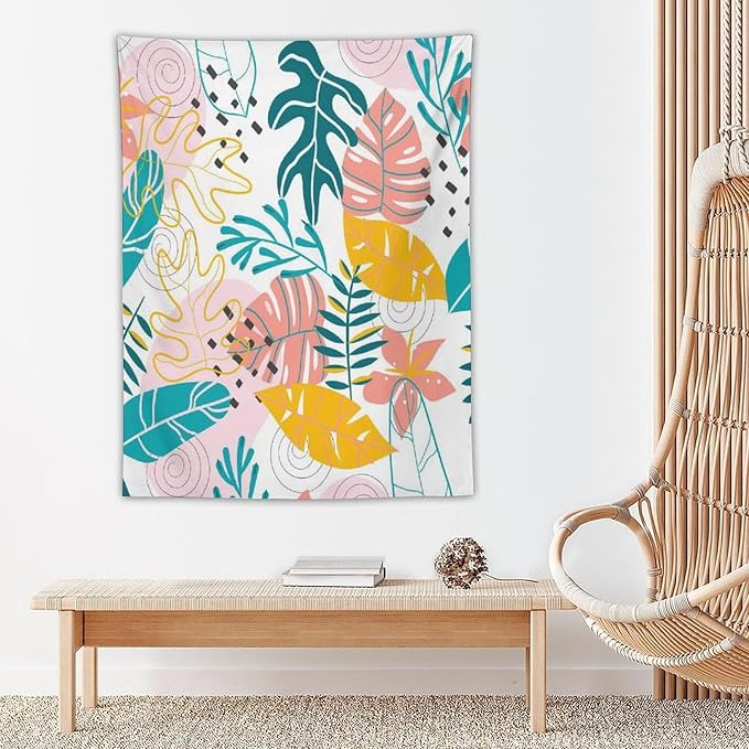 ICMOLYYENLO Tropical Green Leaves Tapestry, Exotic Leaves Beautiful Bedroom Wall Hanging, Floral Poster Blanket for Bedroom Living Room Dormitory Apartment 50x60 Inch-Ruum Studio Home