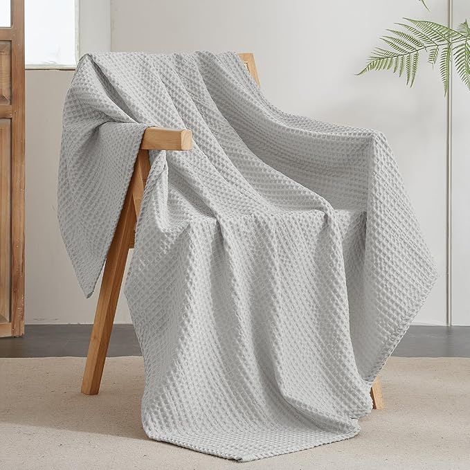 PHF Ultra Soft Waffle Weave Throw Blanket 50"x 60"- Washed Lightweight Breathable Cozy Woven Blanket for Bed - Aesthetic Decor for Couch Bedding Sofa Home Car - Light Grey-Ruum Studio Home