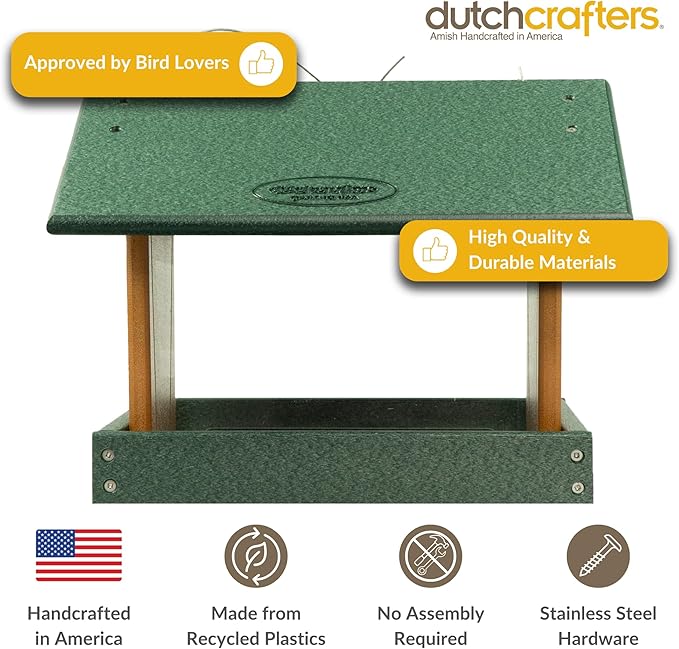 Poly Hanging Hopper Bird Feeder, Large Hanging Bird Feeder for Outside, Outdoors - Amish American Made (Turf Green & Cedar)-Ruum Studio Home