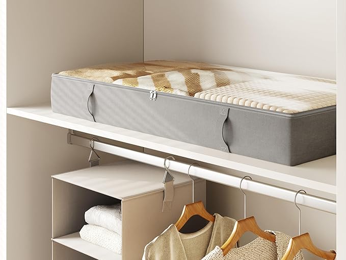 Vailando Under Bed Storage Containers, Underbed Storage Bins, 6 Inches Tall Clothes Storage Box with Sturdy Handles and Sidewalls, Foldable, Gray, 2-Pack-Ruum Studio Home