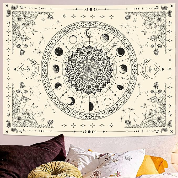 Lunerfex Mandala Moon Tapestry Boho Tapestry for Bedroom Black and White Tapestries Wall Hanging Living Room Wall Art and Home Decor 44x60-Ruum Studio Home