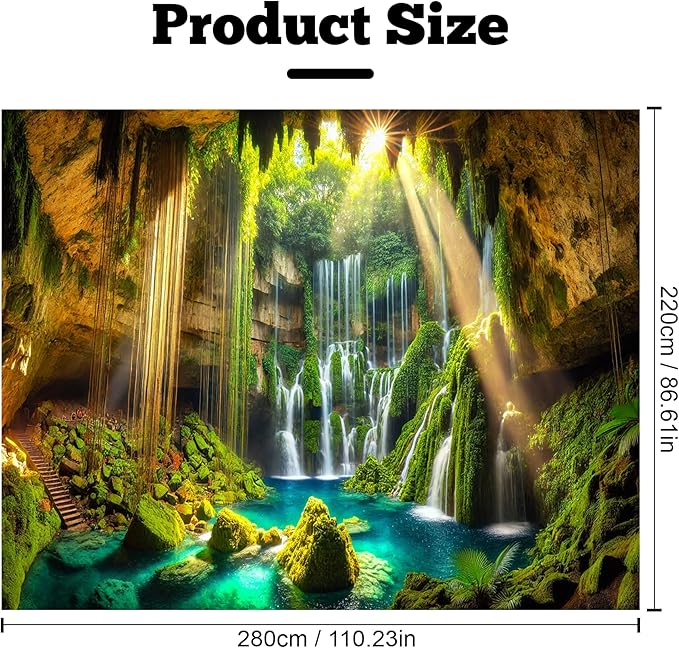 BSFHH Nature Tapestry Forest Tree Sea Cave Wall Hanging, Stream Through Rainforest Landscape Wall Art Tapestry for Bedroom Living room (Cave Waterfall, 110" × 87", Unframed)-Ruum Studio Home