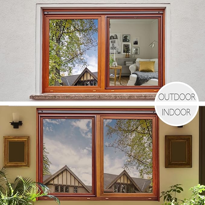 HIDBEA One Way Privacy Window Film, Daytime Mirror Reflective Heat Control UV Sun Blocking Non-Adhesive Static Cling Window Tint for Home and Office (Brown-Silver, 29.5 Inch x 6.5 Feet)-Ruum Studio Home