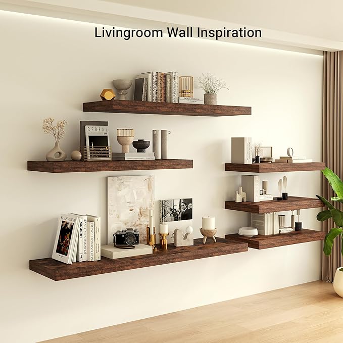 Heimlove 12 Inch Deep Floating Shelves, 48 x 12 inches Long, Large Display & Storage Shelf, Rustic Wood Wall Shelves for Fireplace Mantel, Set of 1(Rustic Brown)-Ruum Studio Home