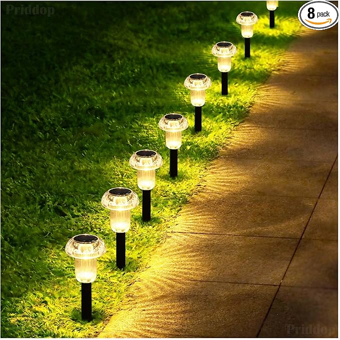 Solar Lights Outdoor Pathway Waterproof 8 Pack Warm White LED Acrylic Mushroom Decorative Garden Lights for Yard Landscape Patio Outside Decor-Ruum Studio Home