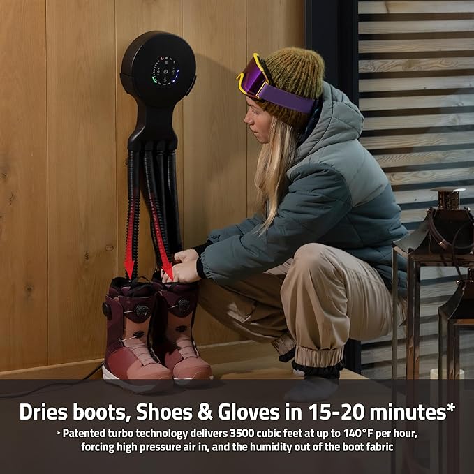 Hedgehog Octopus Portable Heavy Ski Boot Dryer for Work Boots and Shoes, Wall Mounted Fast 2 Pair Shoe Dryer Fan Dries in Minutes, Removes Sweat & Odor, Tornado Mode, Adjustable Heat, Black-Ruum Studio Home
