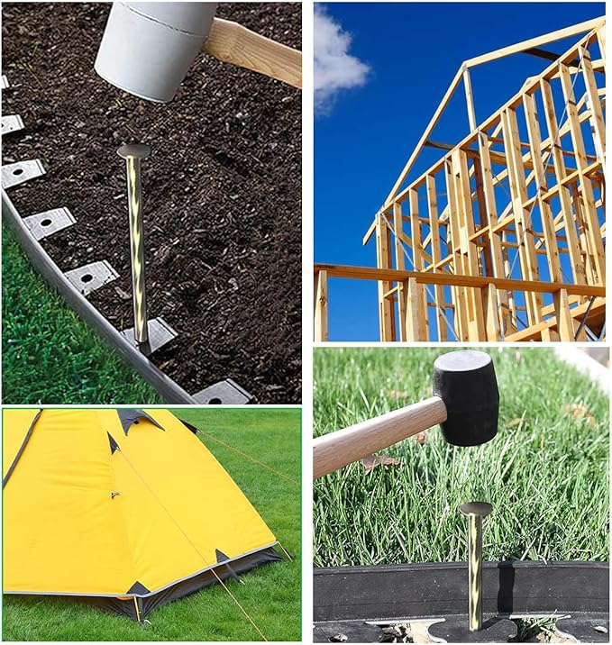 Camping Stakes Tent Pegs 9 Pack 8" Galvanized Non-Rust Metal Edging Spike, Garden Spiral Landscape Piles/Anchors for Paver Edging, Turf Stakes, House Construction, Carpentry Nail, Tent Stakes-Ruum Studio Home