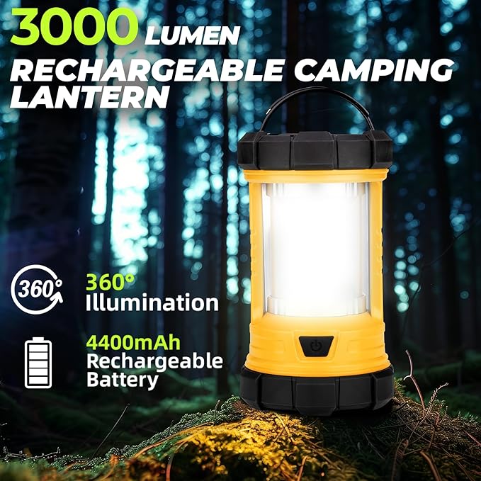 Rechargeable Camping Lantern, 3000LM 5 Light Modes Camping Light 4400 Capacity Phone Charger LED Impact-Resistant Flashlight Lantern Portable Waterproof Hurricane Lanterns for Emergency(Orange)-Ruum Studio Home