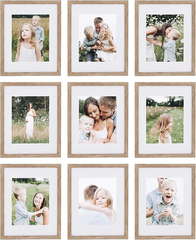 Sheffield Home 9 Piece Gallery Wall Frame Set, 11x14 Inch, Light Natural-Ruum Studio Home