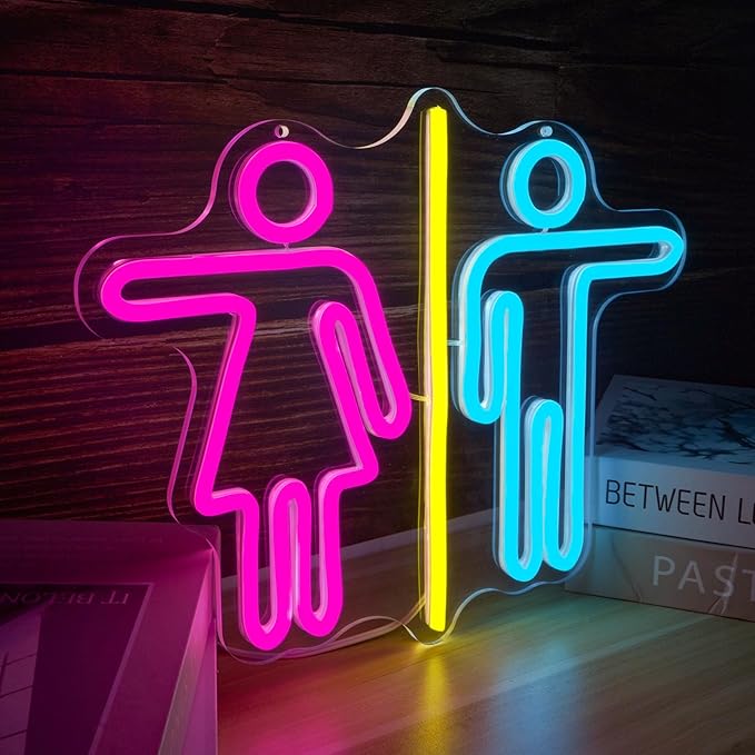 Restroom Neon Signs for Wall Decor Bathroom Neon Sign Dimmable LED Powerd Toilet Light Restroom Signs for Business Ideal for Bathroom, Bar, Hotel, Hospital,Home and Party Decoration(12.9 * 10.6inch)-Ruum Studio Home