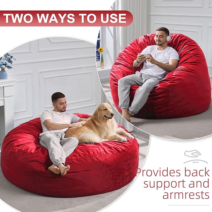 Hobestluk 6FT Bean Bag Chair Bean Bag Chairs for Adults Giant Bean Chairs with Velvet Cover, Memory Foam BeanBag Chair Fluffy BeanBag Chairs for Living Room, Bedroom- Red (70" x 70" x 15")-Ruum Studio Home