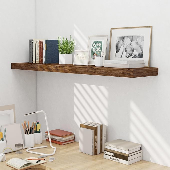 Fun Memories 55 Inch Fireplace Mentel Shelf, 10 Inch Deep Shelves for Display&Wall Storage, Rustic Wood Wall Shelf -Extra Long Floating Shelves for Living Room Laundry Room, Rustic Brown, Set of 1-Ruum Studio Home