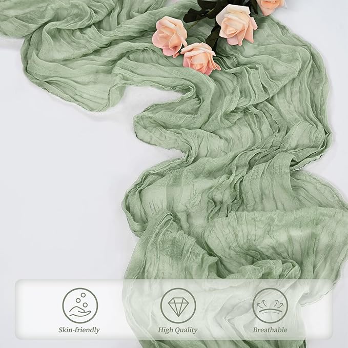 6 Pack Sage Green Cheesecloth Table Runner 10FT Rustic Gauze Fabric Cheese Cloth Table Runner for Wedding Bridal Baby Shower Table Decor 20 x 120 Inch Long Boho Sheer Birthday Party Table Decorations-Ruum Studio Home