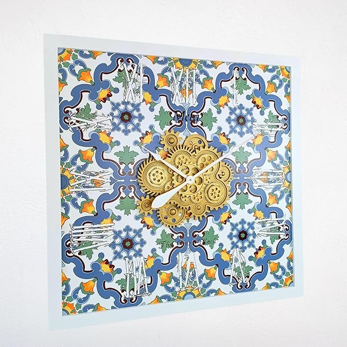The Gears Clock Wall Clock Italy Collection with Moving Gears (Meta, 36 inch Square)-Ruum Studio Home