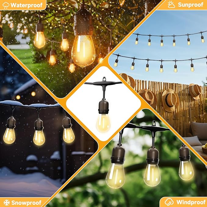 Outdoor Safety String Lights 50FT - 24V 20W Commercial Grade Low Voltage Strand with 20 S14 Shatterproof Bulbs for Tree Garden Yard | Warm Yellow 3500K Party Lights | IP65 Waterproof | UL Listed-Ruum Studio Home
