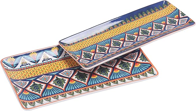 Bico Havana Ceramic 14 inch Rectangular Serving Platter, Set of 2, for Serving Salad, Pasta, Cheese, Ham, Appetizer, Microwave & Dishwasher Safe-Ruum Studio Home