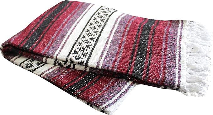 Del Mex Classic Mexican Blanket, Large Authentic Woven Falsa Throw (70"x50"), Artisan Southwest Décor for Beach, Yoga, Outdoors (Burgundy)-Ruum Studio Home