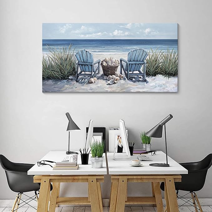 HGUAOA Coastal Wall Art - Large Landscape Wall Pictures for Living Room, Bedroom Pictures, Ocean Beach Artwork, Blue Wall Art, Above Bed Decor, Coastal Landscape Wall Decor, Beach Pinting-Ruum Studio Home