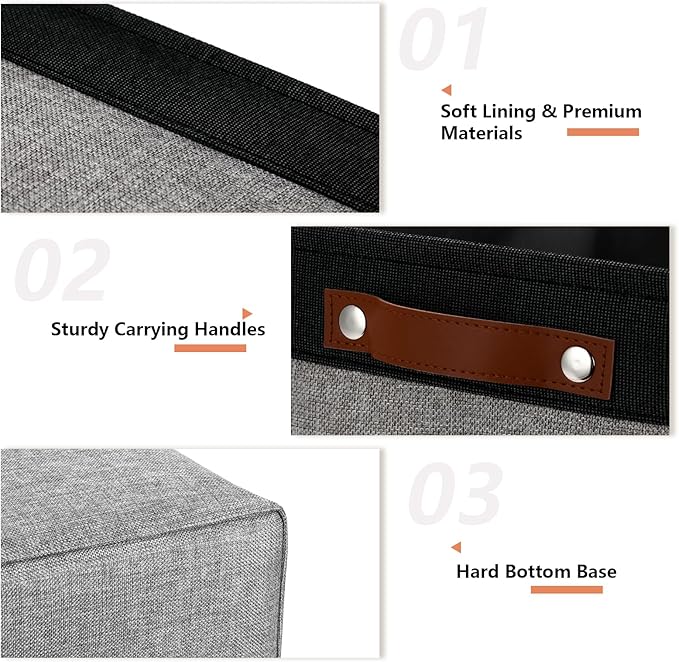 DULLEMELO Fabric Storage Bins - Decorative Large Baskets for Home Shelves & Bedroom, Canvas Toy Organizers (Black & Gray)-Ruum Studio Home