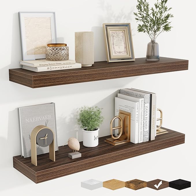 fuqing Floating Shelves for Wall, Bathroom Shelf Wall Mounted for Storage, Shelves with Invisible Bracket for Bedroom, Kitchen, Living Room, Farmhouse Small Book Shelf, 30 Inch Set of 2, Walnut-Ruum Studio Home