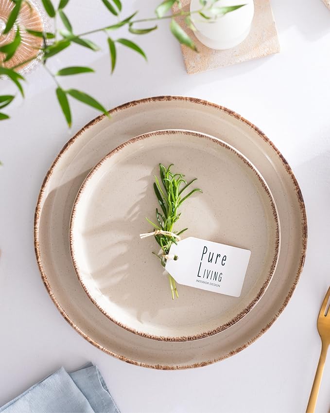 Stoneware dinnerware set 8 persons Rustic 24 pcs - Rustic design dinnerware set, dishwasher safe - Bowl and plate set - Pure Living dinnerware in beige…-Ruum Studio Home
