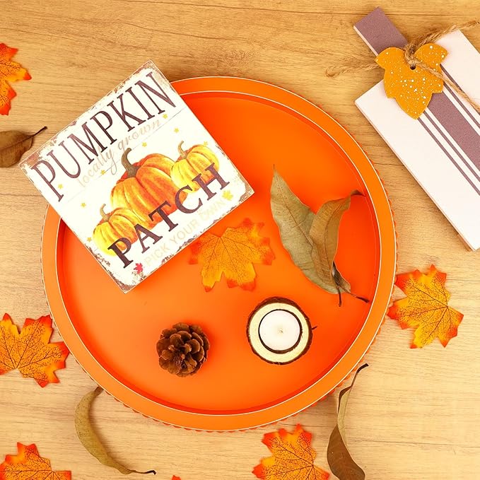 Round Orange Wood Serving Tray with Beads, Wooden Decorative Tray for Entertaining, Decoration, and Gifting,-Ruum Studio Home