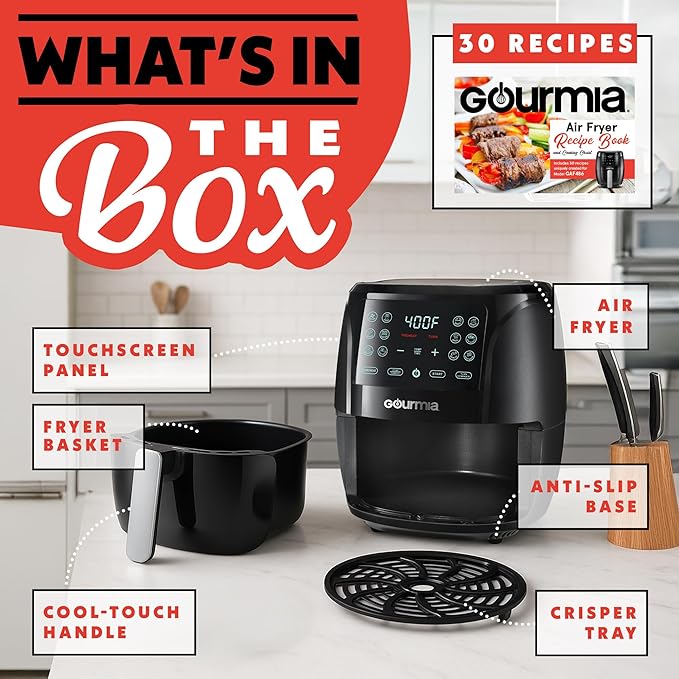 Gourmia Air Fryer 6 QT Digital – Guided Cooking with 12 One‑Touch Presets, FryForce 360 Large XL Basket, Touchscreen, Dishwasher‑Safe Accessories, Healthy No‑Oil Cooking GAF686-Ruum Studio Home